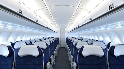 Fototapeta premium Empty airplane seats, ready for passengers.