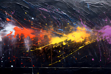 Abstract Watercolor Hand Drawing Oil Painted by Brushes Vibrant Color Background with Splashes. Abstract Oil Painting: Dramatic Gradients, Splashes, and Soft Brushstrokes on Textured Canvas