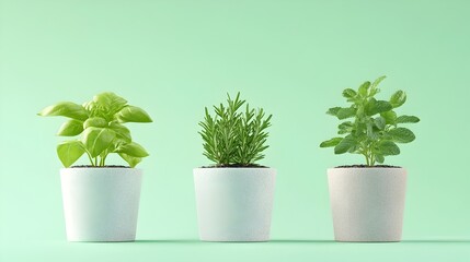 Fototapeta premium Organic Herb Garden Potted Plants in Modern Minimalist Arrangement