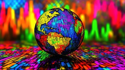 A globe with forex symbols orbiting around, symbolizing global financial growth.