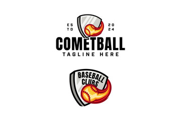 fiery baseball like a comet or meteor with an iron shield logo design collection with modern, label and emblem style for baseball sport club, tournament, t-shirt and merchandise designs © salzcreative
