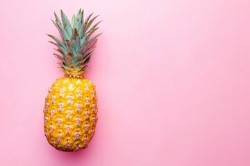 Gold Pineapple on a pink background, top view, copy space. Summer background concept with generative ai