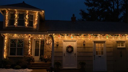 outdoor christmas lights along house roofline