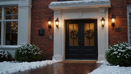 Picture of a house entrance in winter with christmas decoration