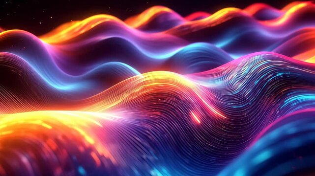 Abstract futuristic background with glowing neon moving wave lines