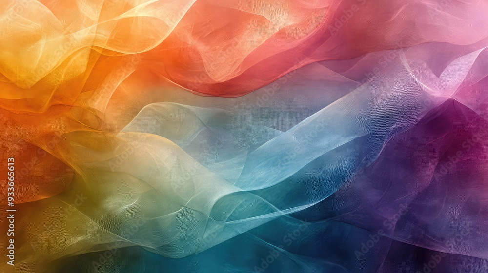 Poster abstract art with layers of translucent colors blending into each other, creating a sense of depth a