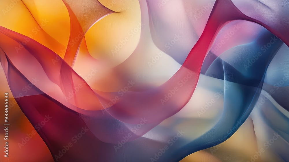 Poster abstract art with layers of translucent colors blending into each other, creating a sense of depth a
