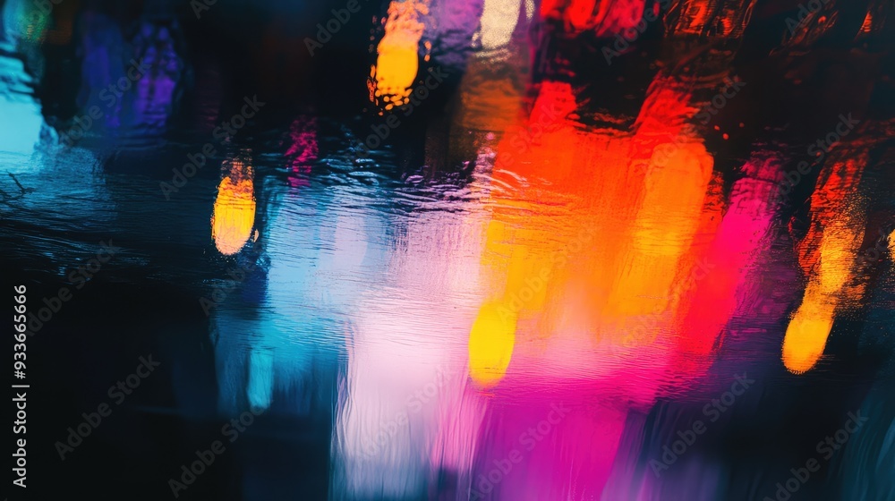 Aufkleber abstract art with fleeting reflections of colorful lights and shapes on a reflective surface, creati
