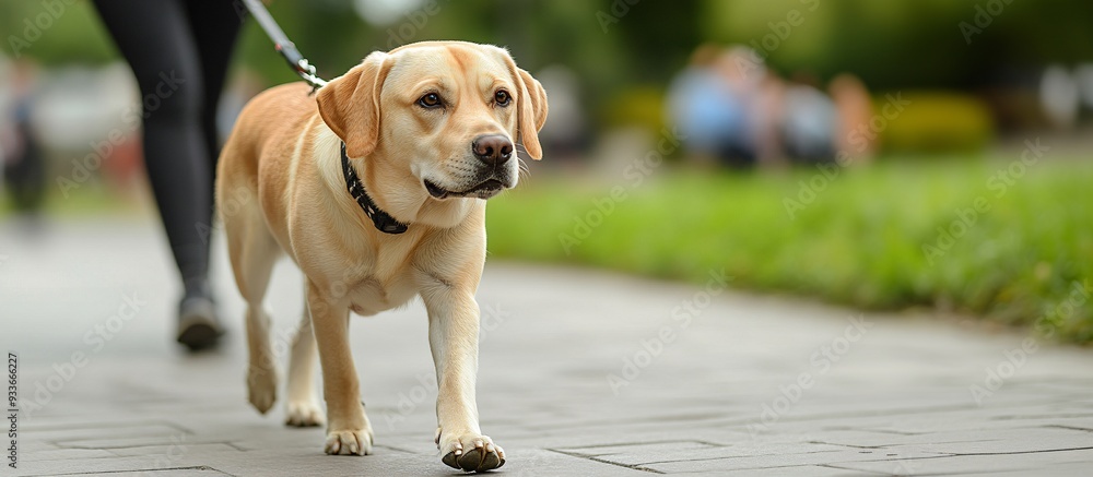 Leinwandbilder a visually impaired person and their guide dog walking confidently through a park trail showing the 