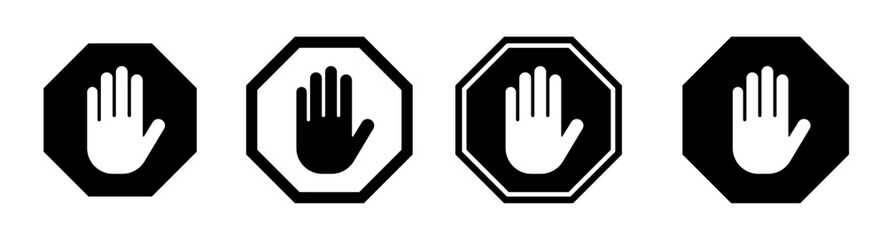 Stop sign with hand icon set