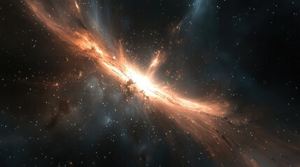 A distant starfield with scattered cosmic particles and faint glowing remnants from an ancient cosmic collision.