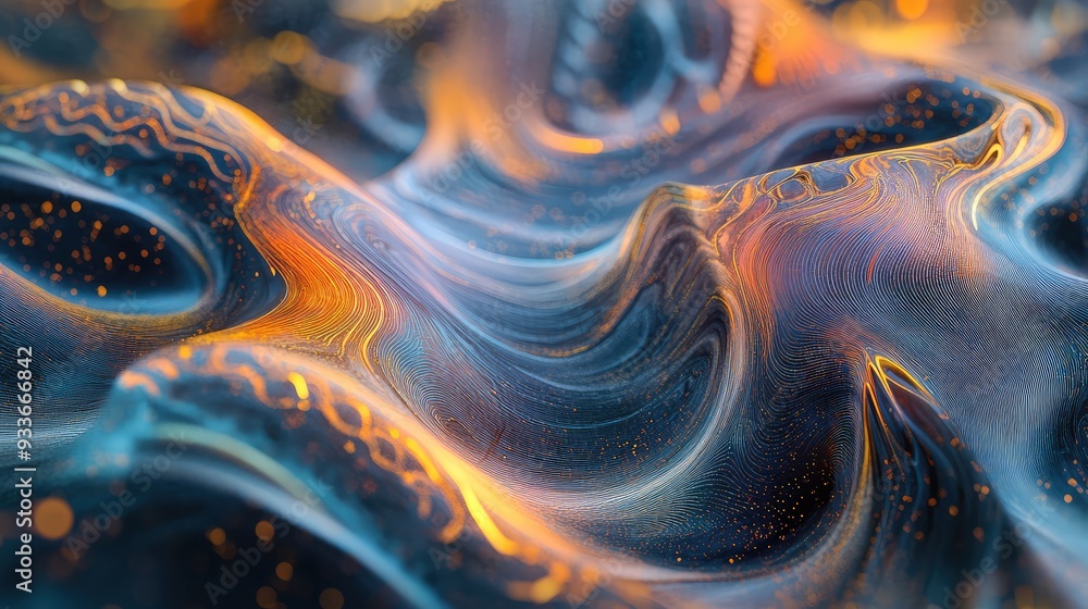 Poster a digital representation of harmonic interference with abstract, overlapping waveforms creating a co