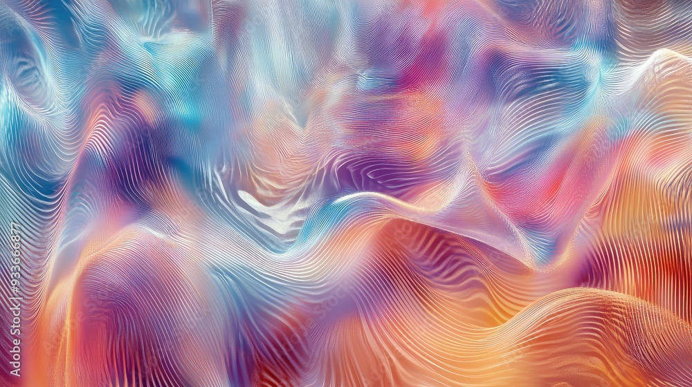 Poster a digital representation of harmonic interference with abstract, overlapping waveforms creating a co