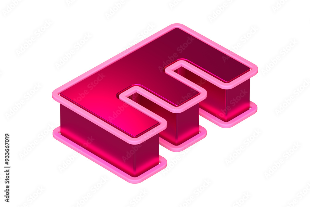 Poster top view isometric 3d letter e in metallic pink. 3d rendering display font suitable for poster, web,