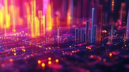 Data analysis process, abstract charts and graphs, 3D illustration
