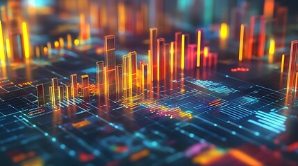 Data analysis process, abstract charts and graphs, 3D illustration