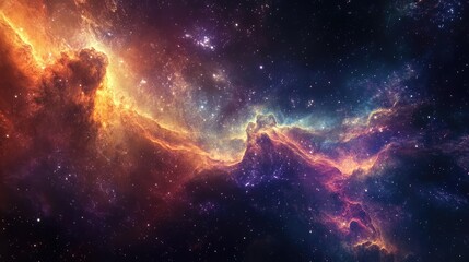 Fototapeta premium A cosmic landscape showing glowing, ethereal residue from ancient stellar events, blending with the dark, vast universe.