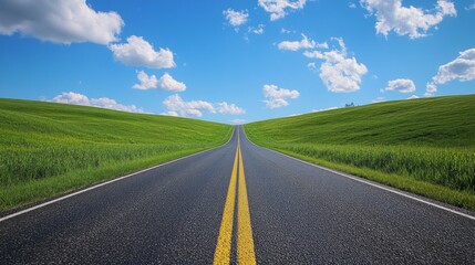 Fototapeta premium A long way down the road going to forest 