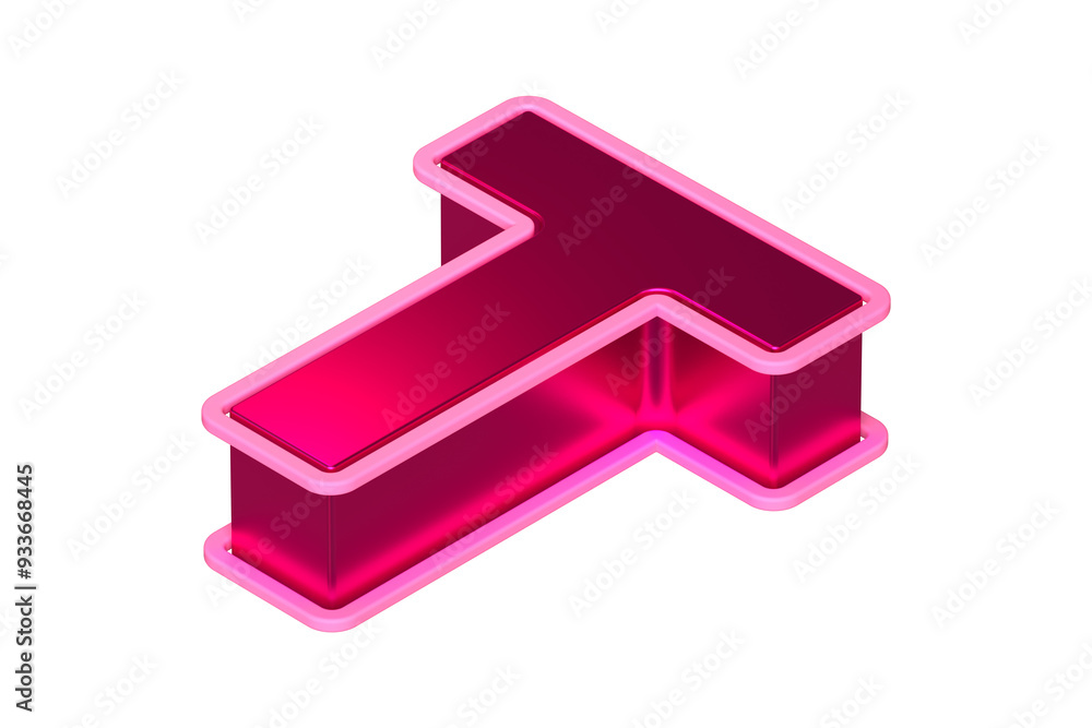 Poster isometric 3d letter t in metallic pink. top view 3d rendering display font suitable for poster, web,