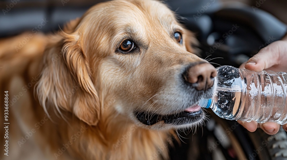 Poster a service dog helping a person in a wheelchair by retrieving a water bottle from a table showing the