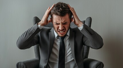 A stressed man in a suit holding his head, symbolizing workplace stress and the need for stress management.