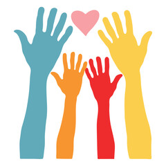 Hand with heart valentine silhouette, Raise hand symbol icon vector, Valentine's Day doodle