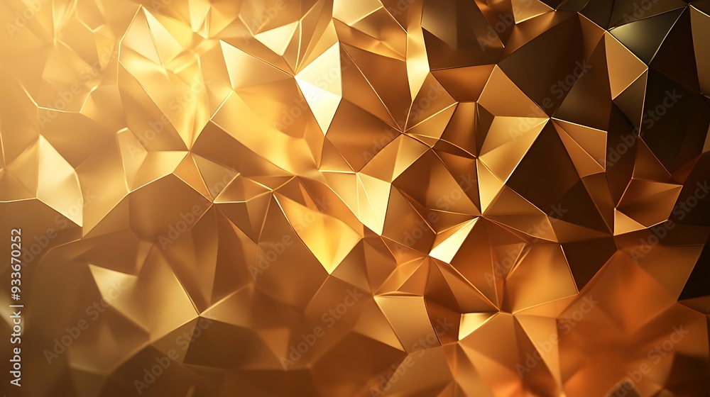 Poster illuminated ancient ruins - abstract gold and bronze gradient with low-poly 3d shapes