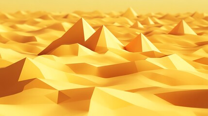 Abstract Low-Poly 3D Pyramid Shapes on Sandy Yellow and Brown Gradient Background
