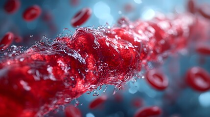 Detailed closeup shot of a blood clot in the leg, showcasing the affected veins and surrounding tissue, high resolution realistic rendering.