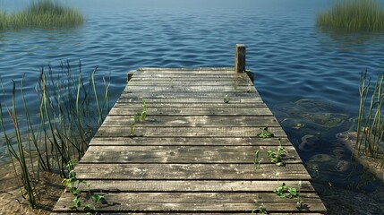 Fototapeta premium Wooden Dock Leading to Blue Water Illustration