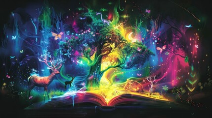 Fototapeta premium Enchanted Forest Emerging From Open Book