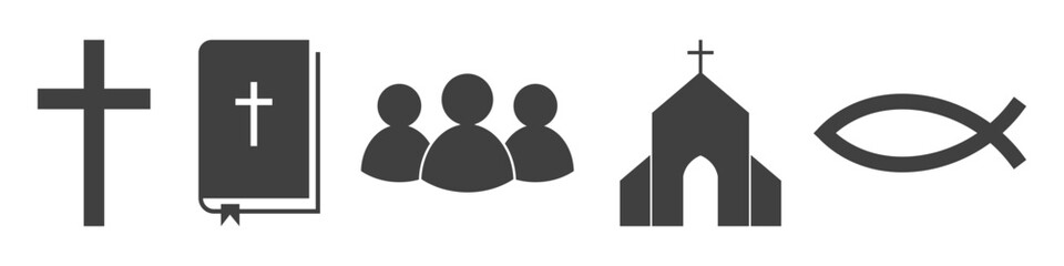 set of christianity icons on white background.