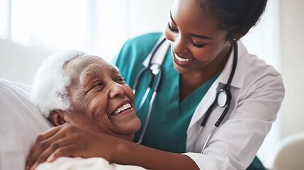 Geriatric care nurse a nursing home helping an elderly patient with daily activities
