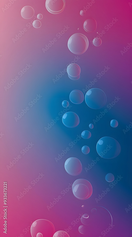 Poster a cluster of white bubbles float against a gradient background of pink and blue.