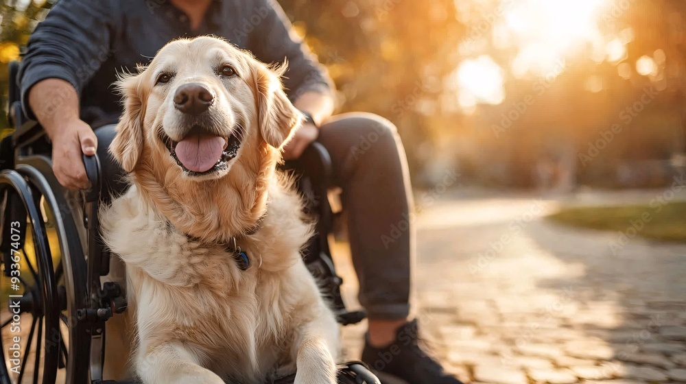 Aufkleber a person with a disability and their dog taking a break on a park bench enjoying a moment of relaxat