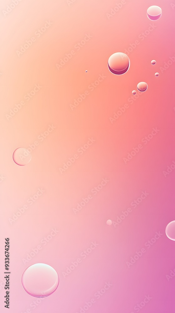 Poster pink and orange abstract background with floating bubbles.