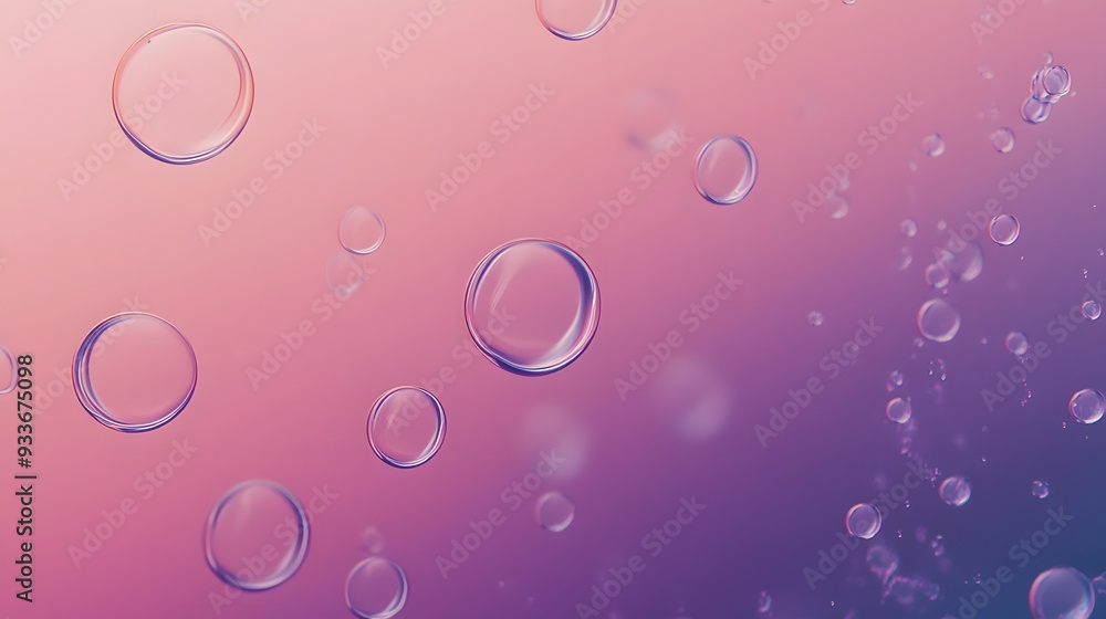 Poster abstract background of bubbles floating in a pink and purple gradient.