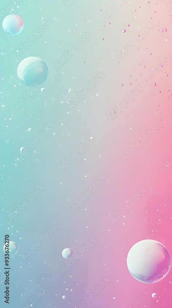 Poster abstract background with bubbles floating on a pink and blue gradient.