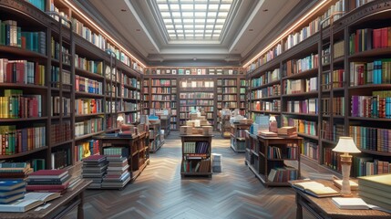 Bookstore aisle , Natural light bookstore , Photorealistic bookstore , High-detail bookstore