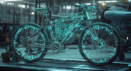 A photorealistic bicycle depicted in an aircraft facto