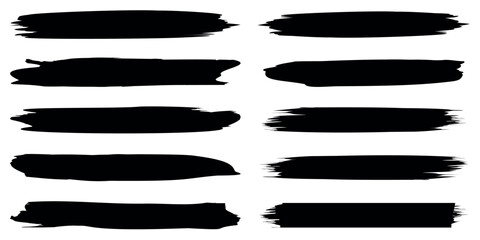 Black set paint, ink brush, brush strokes, brushes, lines, frames, box, grungy. Grungy brushes collection.  dirt banner, watercolor design. Creative art concept, vector illustration 