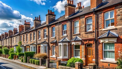 Fototapeta premium Row of typical English terraced houses, urban, architecture, residential, homes, traditional, Victorian, street
