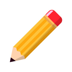 Cute Yellow Pencil illustration Vector, Colorful Stationary, Education Graphic Elements design in Flat style, Fun Playroom and Classroom Clip art, Vector stock (Editable)