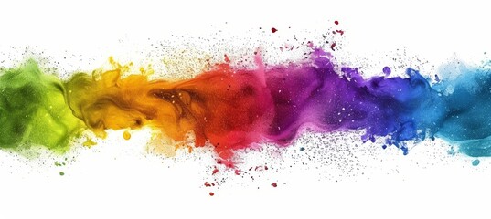 Obraz premium Explosion of Colorful Powder Paint on White Background, Abstract Rainbow Splash, Vibrant Holi Colors
