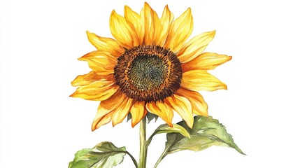 Naklejka premium Watercolor depiction of a sunflower set against a white backdrop