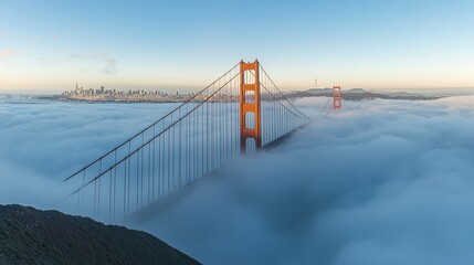 Fototapeta premium Mystical Fog Enveloping Iconic Golden Gate Bridge at Dusk
