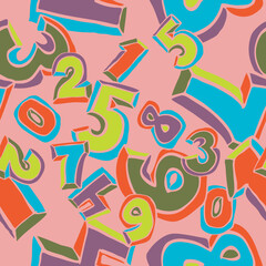 Hand drawn numbers seamless vector pattern for digital background, wallpaper and textile print. Cartoon style drawing. Education and finance theme, school lettering mathematic.