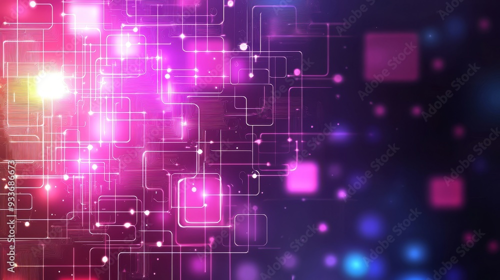 Aufkleber abstract pink and purple tech background with glowing lines and bokeh