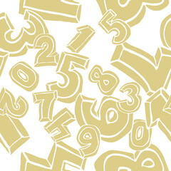 Hand drawn numbers seamless vector pattern for digital background, wallpaper and textile print. Cartoon style drawing. Education and finance theme, school lettering mathematic.