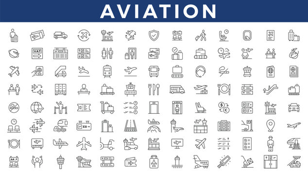 Aviation icons set. Plane icon set. Airplane icon vector. Flight transport symbol illustration